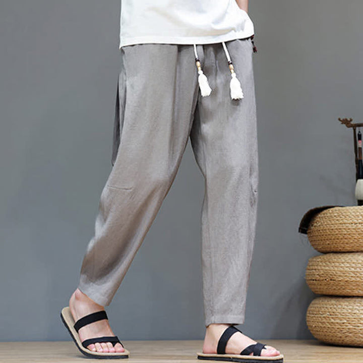 Buddha Stones Sommer-Freizeithose im minimalistischen Stil mit Kordelzug, einfarbig, knöchelhoch, gerades Bein, mit Tasche - image 6
