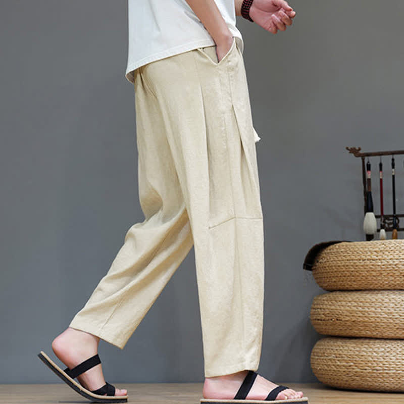 Buddha Stones Sommer-Freizeithose im minimalistischen Stil mit Kordelzug, einfarbig, knöchelhoch, gerades Bein, mit Tasche - image 34