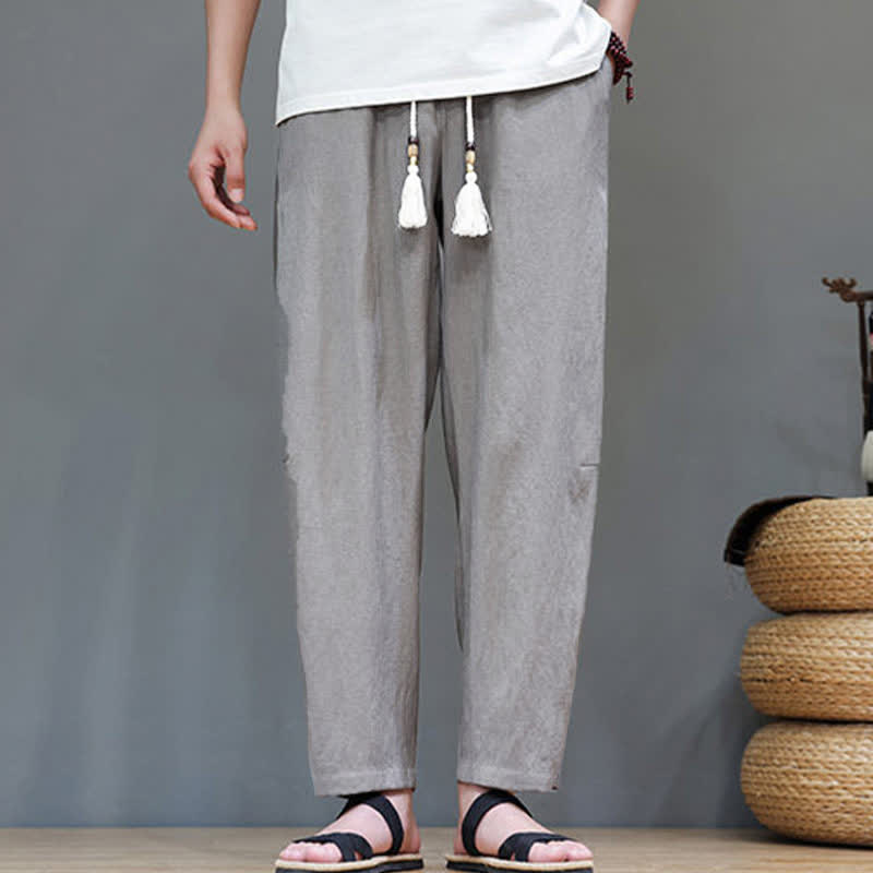 Buddha Stones Sommer-Freizeithose im minimalistischen Stil mit Kordelzug, einfarbig, knöchelhoch, gerades Bein, mit Tasche - image 1