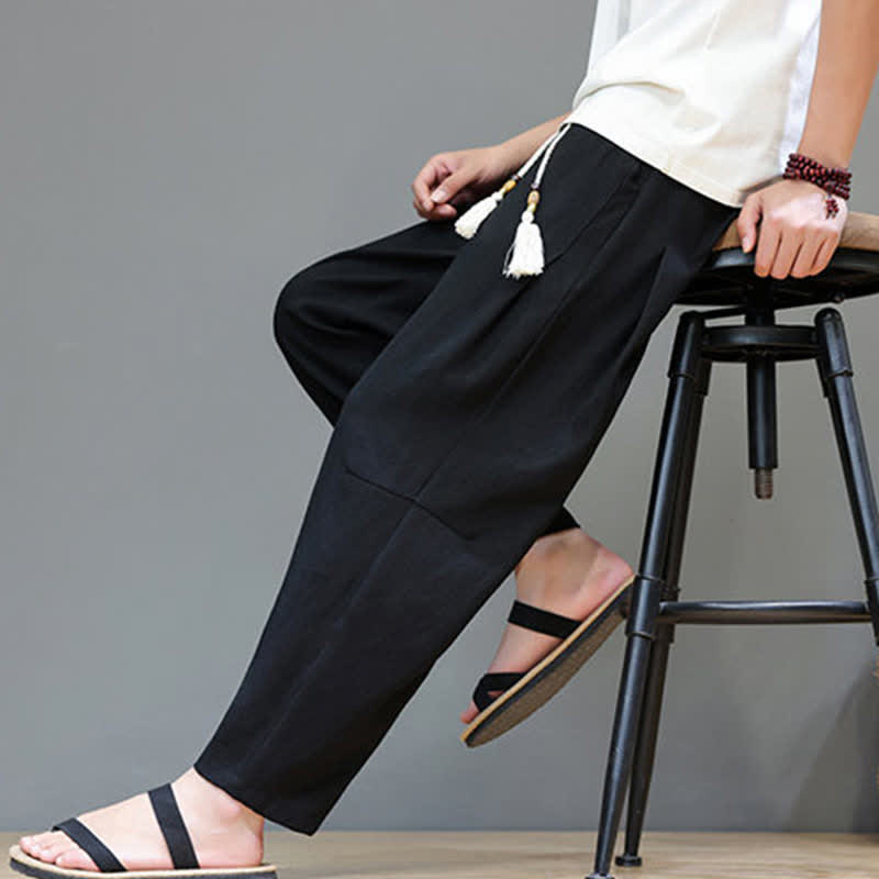 Buddha Stones Sommer-Freizeithose im minimalistischen Stil mit Kordelzug, einfarbig, knöchelhoch, gerades Bein, mit Tasche - image 26