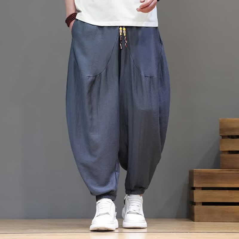 Buddha Stones Lässige, kurze Herren-Haremshose im Vintage-Stil mit Kordelzug und Tasche - Schiefergrau - US/UK/AU46, EU56 (5XL) - image 0