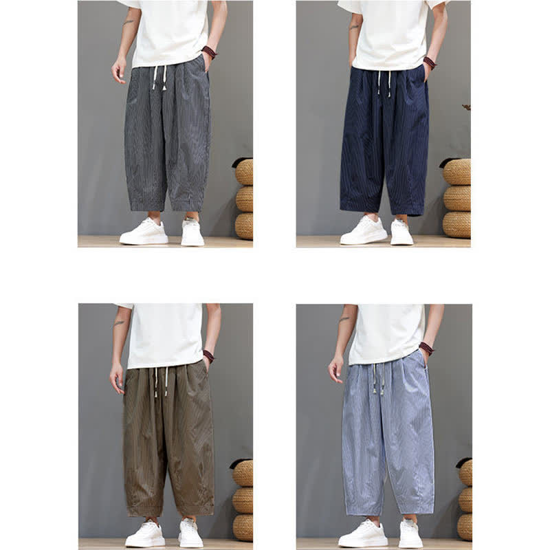 Buddha Stones Sommer-Freizeit-Caprihose mit Kordelzug und Streifenmuster, Herren-Haremshose mit Tasche - image 43