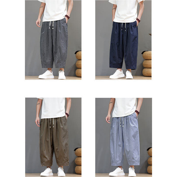 Buddha Stones Sommer-Freizeit-Caprihose mit Kordelzug und Streifenmuster, Herren-Haremshose mit Tasche - image 43
