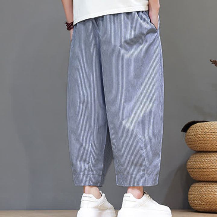 Buddha Stones Sommer-Freizeit-Caprihose mit Kordelzug und Streifenmuster, Herren-Haremshose mit Tasche - image 14