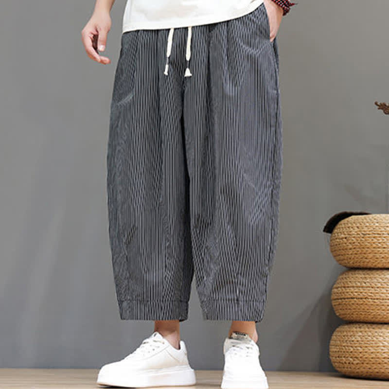 Buddha Stones Sommer-Freizeit-Caprihose mit Kordelzug und Streifenmuster, Herren-Haremshose mit Tasche - image 36