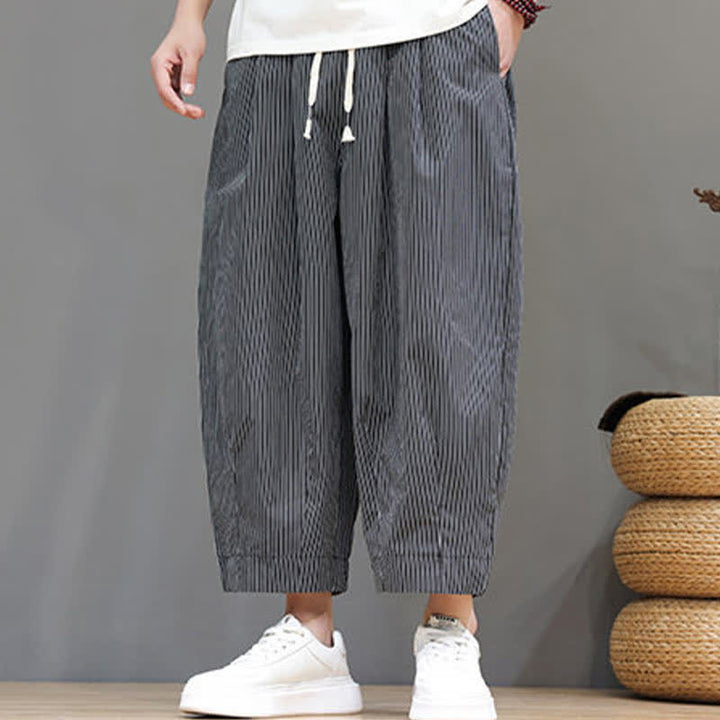 Buddha Stones Sommer-Freizeit-Caprihose mit Kordelzug und Streifenmuster, Herren-Haremshose mit Tasche - image 36