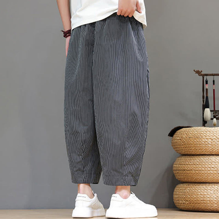 Buddha Stones Sommer-Freizeit-Caprihose mit Kordelzug und Streifenmuster, Herren-Haremshose mit Tasche - image 42