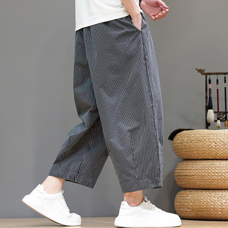 Buddha Stones Sommer-Freizeit-Caprihose mit Kordelzug und Streifenmuster, Herren-Haremshose mit Tasche - image 38