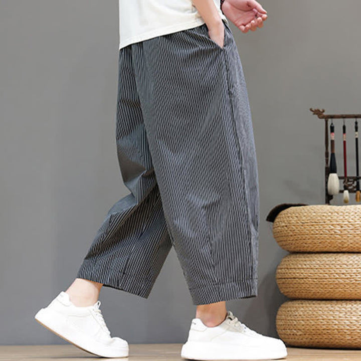 Buddha Stones Sommer-Freizeit-Caprihose mit Kordelzug und Streifenmuster, Herren-Haremshose mit Tasche - image 38