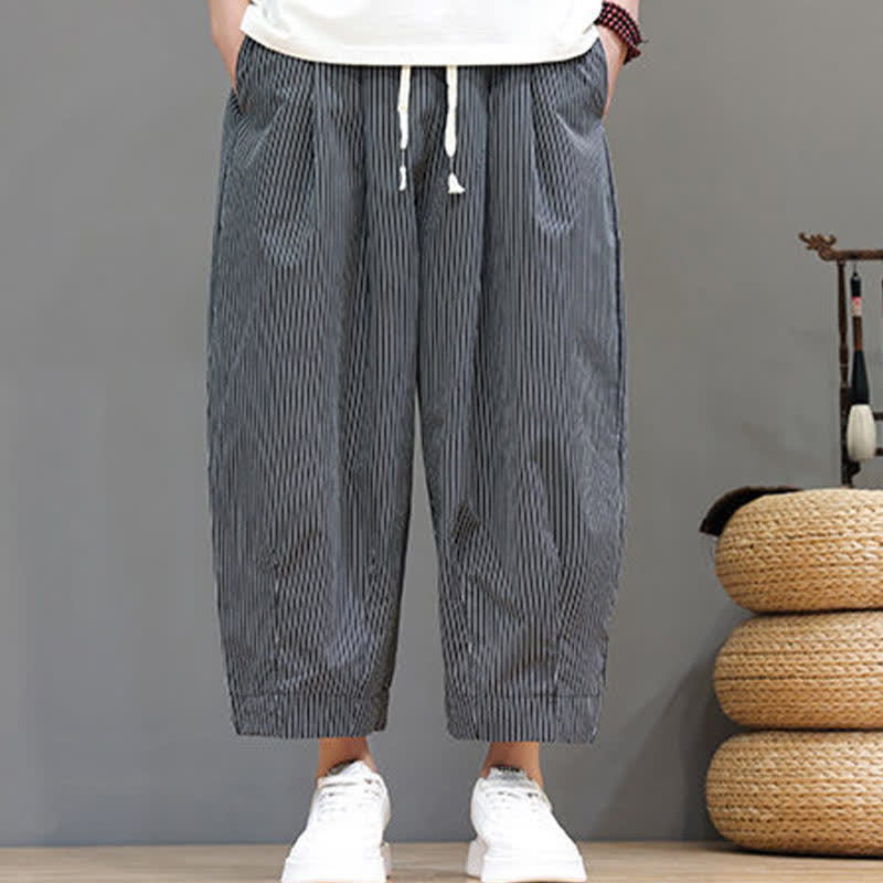 Buddha Stones Sommer-Freizeit-Caprihose mit Kordelzug und Streifenmuster, Herren-Haremshose mit Tasche - image 37