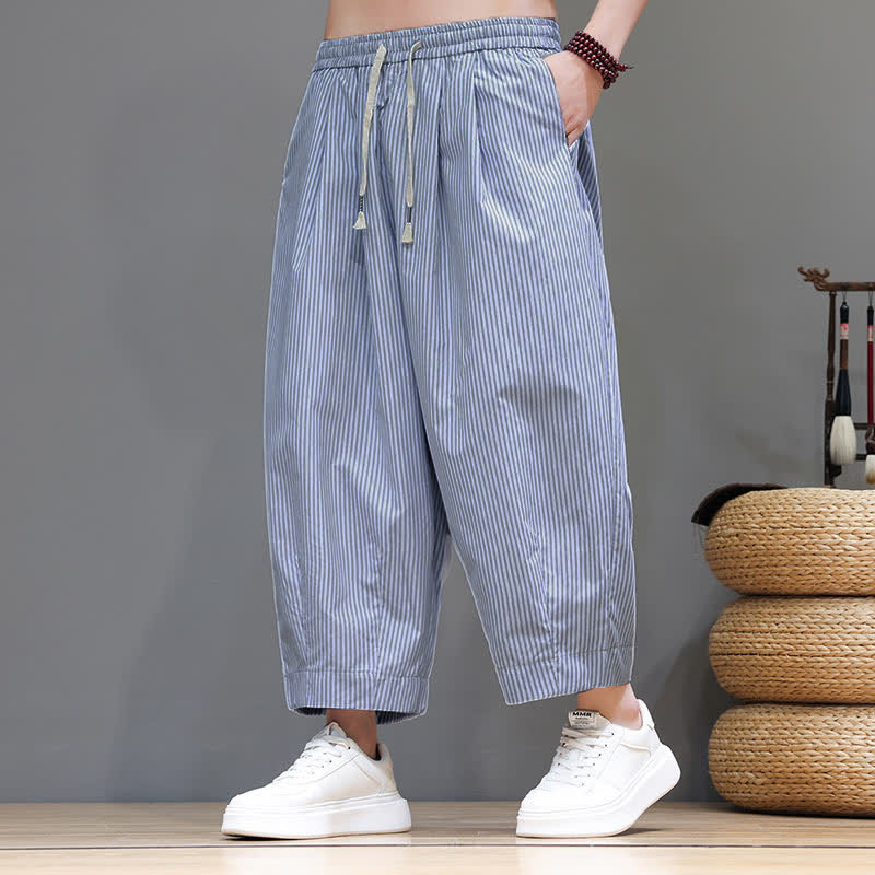 Buddha Stones Sommer-Freizeit-Caprihose mit Kordelzug und Streifenmuster, Herren-Haremshose mit Tasche - AliceBlue - US/UK/AU46, EU56 (5XL) - image 10
