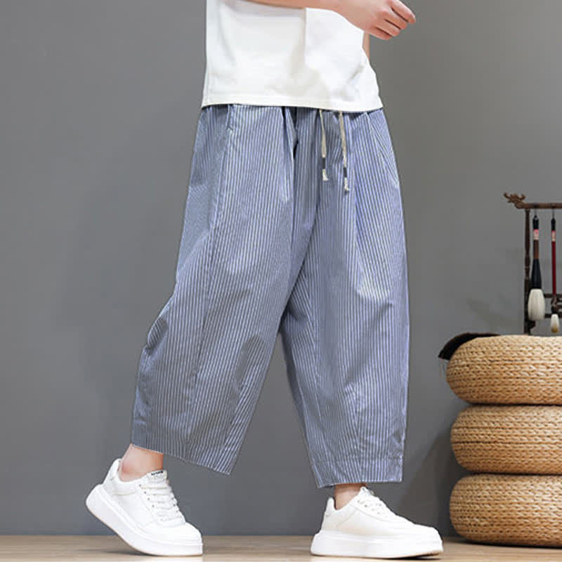 Buddha Stones Sommer-Freizeit-Caprihose mit Kordelzug und Streifenmuster, Herren-Haremshose mit Tasche - image 17