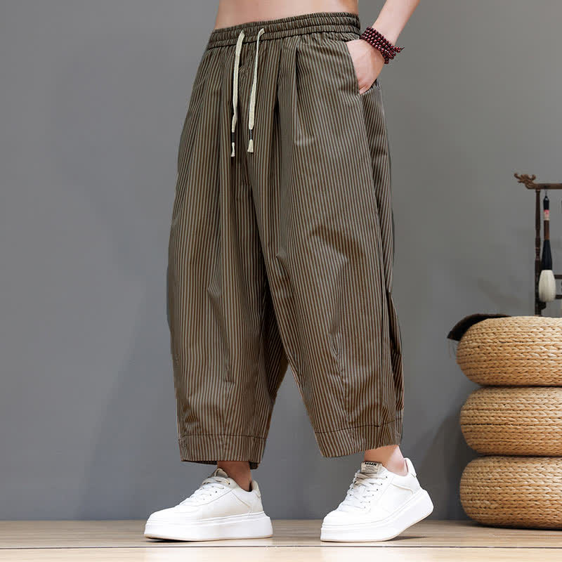 Buddha Stones Sommer-Freizeit-Caprihose mit Kordelzug und Streifenmuster, Herren-Haremshose mit Tasche - image 22