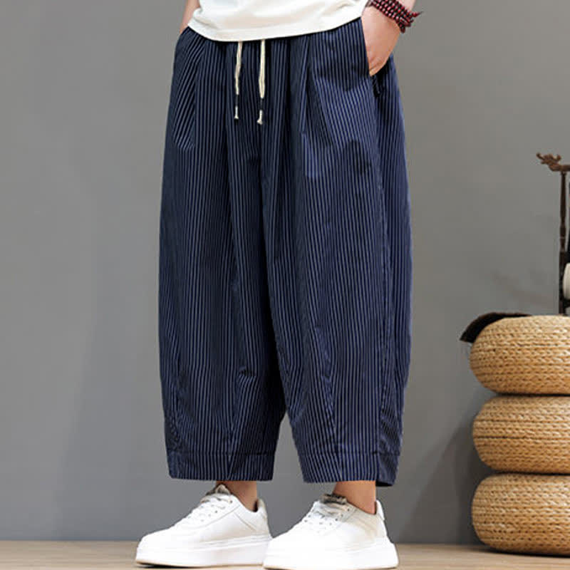 Buddha Stones Sommer-Freizeit-Caprihose mit Kordelzug und Streifenmuster, Herren-Haremshose mit Tasche - image 7