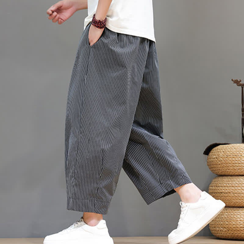 Buddha Stones Sommer-Freizeit-Caprihose mit Kordelzug und Streifenmuster, Herren-Haremshose mit Tasche - image 40
