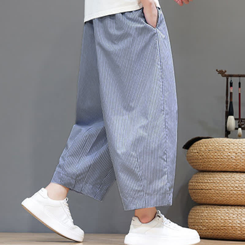Buddha Stones Sommer-Freizeit-Caprihose mit Kordelzug und Streifenmuster, Herren-Haremshose mit Tasche - image 16