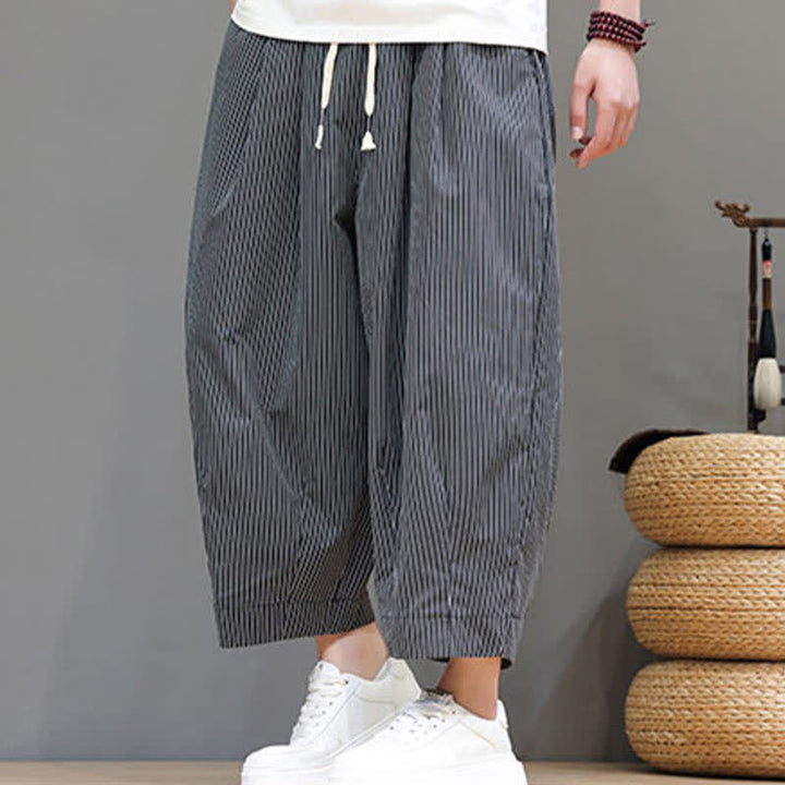 Buddha Stones Sommer-Freizeit-Caprihose mit Kordelzug und Streifenmuster, Herren-Haremshose mit Tasche - image 39