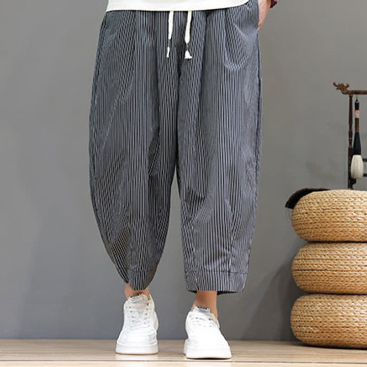 Buddha Stones Sommer-Freizeit-Caprihose mit Kordelzug und Streifenmuster, Herren-Haremshose mit Tasche - image 35