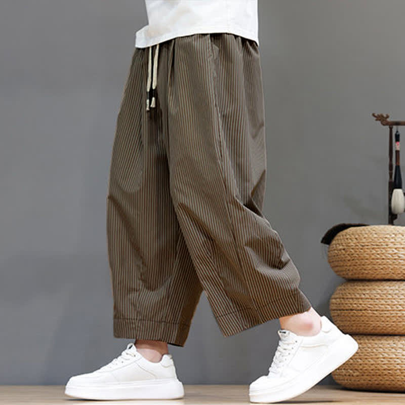 Buddha Stones Sommer-Freizeit-Caprihose mit Kordelzug und Streifenmuster, Herren-Haremshose mit Tasche - image 25