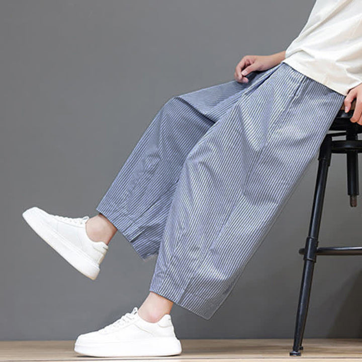 Buddha Stones Sommer-Freizeit-Caprihose mit Kordelzug und Streifenmuster, Herren-Haremshose mit Tasche - image 11
