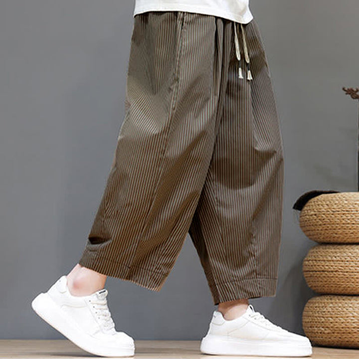 Buddha Stones Sommer-Freizeit-Caprihose mit Kordelzug und Streifenmuster, Herren-Haremshose mit Tasche - image 29