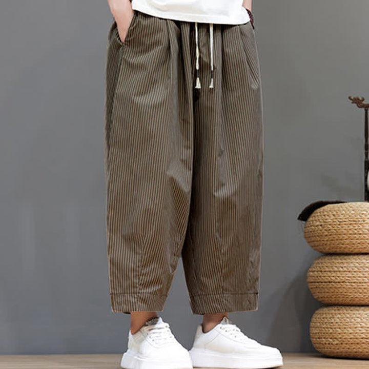 Buddha Stones Sommer-Freizeit-Caprihose mit Kordelzug und Streifenmuster, Herren-Haremshose mit Tasche - image 23