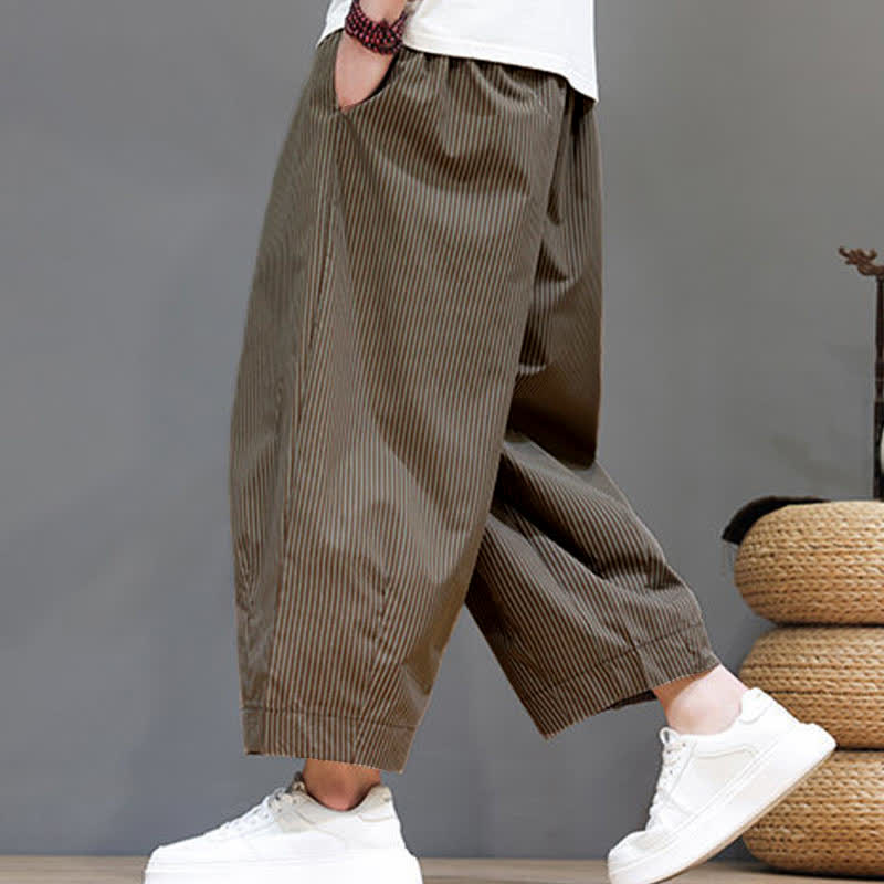 Buddha Stones Sommer-Freizeit-Caprihose mit Kordelzug und Streifenmuster, Herren-Haremshose mit Tasche - image 28