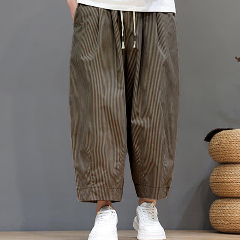 Buddha Stones Sommer-Freizeit-Caprihose mit Kordelzug und Streifenmuster, Herren-Haremshose mit Tasche - image 24