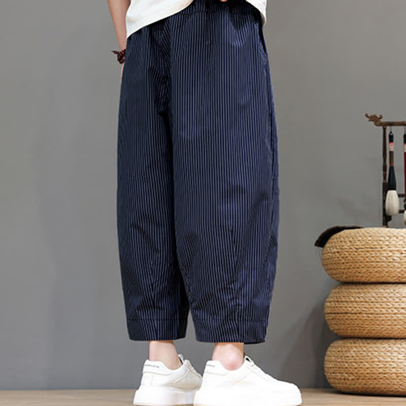 Buddha Stones Sommer-Freizeit-Caprihose mit Kordelzug und Streifenmuster, Herren-Haremshose mit Tasche - image 9