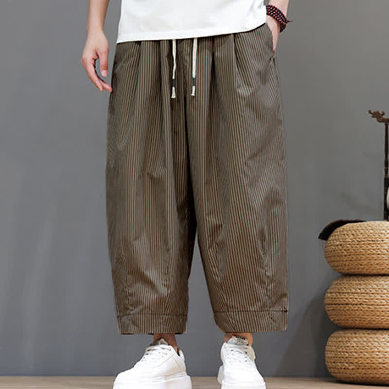 Buddha Stones Sommer-Freizeit-Caprihose mit Kordelzug und Streifenmuster, Herren-Haremshose mit Tasche - image 21