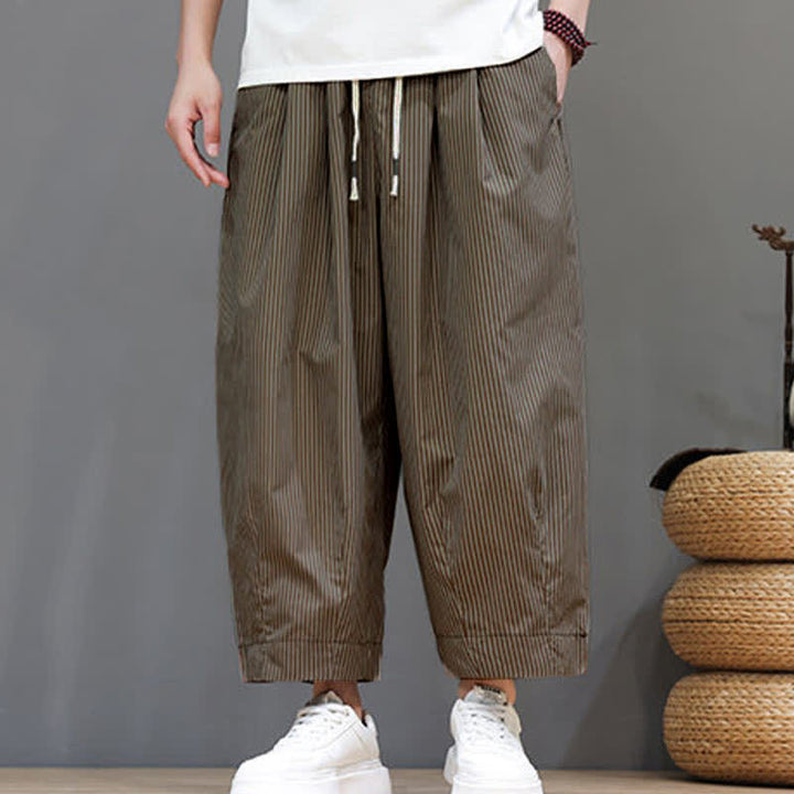 Buddha Stones Sommer-Freizeit-Caprihose mit Kordelzug und Streifenmuster, Herren-Haremshose mit Tasche - image 21