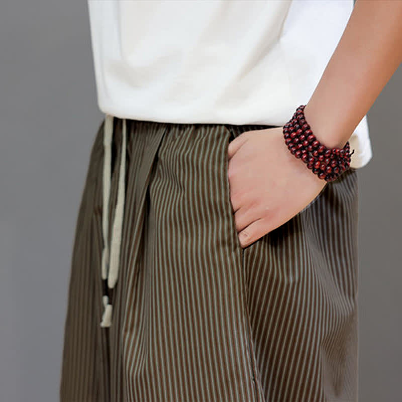 Buddha Stones Sommer-Freizeit-Caprihose mit Kordelzug und Streifenmuster, Herren-Haremshose mit Tasche - image 31