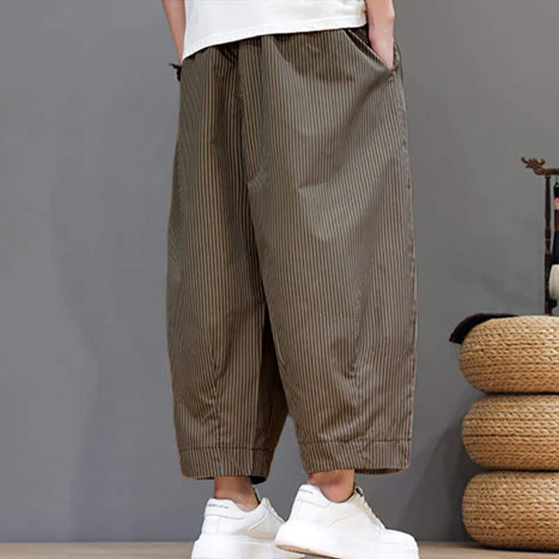 Buddha Stones Sommer-Freizeit-Caprihose mit Kordelzug und Streifenmuster, Herren-Haremshose mit Tasche - image 27