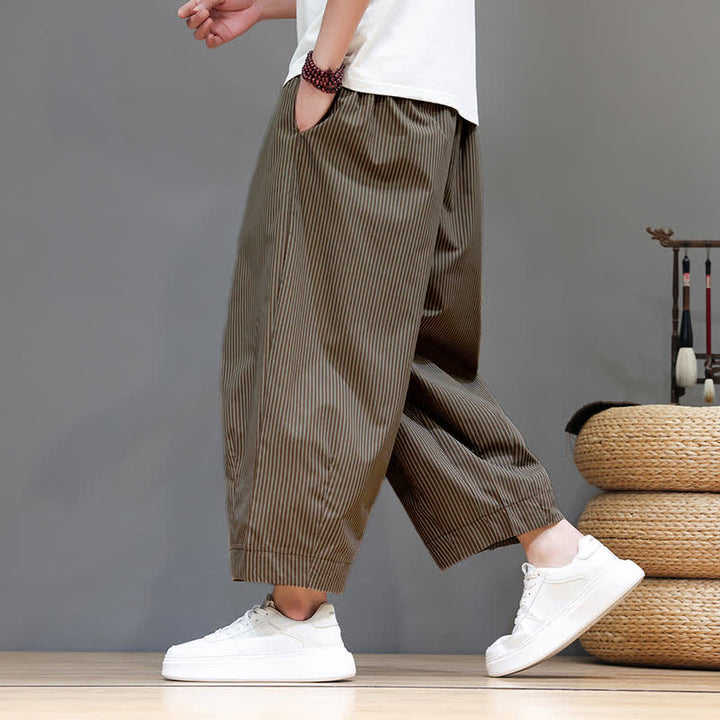 Buddha Stones Sommer-Freizeit-Caprihose mit Kordelzug und Streifenmuster, Herren-Haremshose mit Tasche - image 26