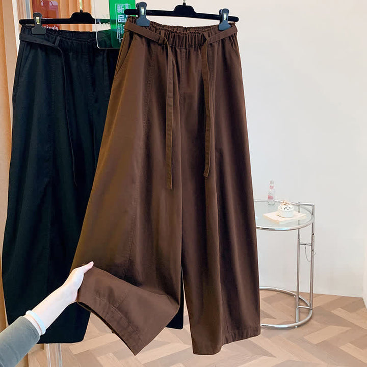 Buddha Stones Lässige, minimalistische, einfarbige lange Haremshose mit Kordelzug und Taschen für Damen (Frühlingstauglich) - Sattelbraun - US8-10, UK/AU12-14, EU40-42 (2XL) - image 27