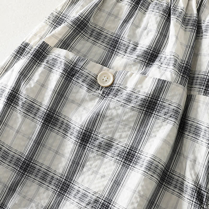 Buddha Stones Sommerliche, lässige lange Hose mit Karomuster, Damenhose mit schmal zulaufendem Bein und Taschen - image 7