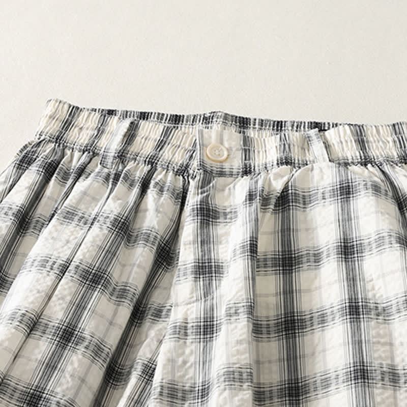 Buddha Stones Sommerliche, lässige lange Hose mit Karomuster, Damenhose mit schmal zulaufendem Bein und Taschen - image 3