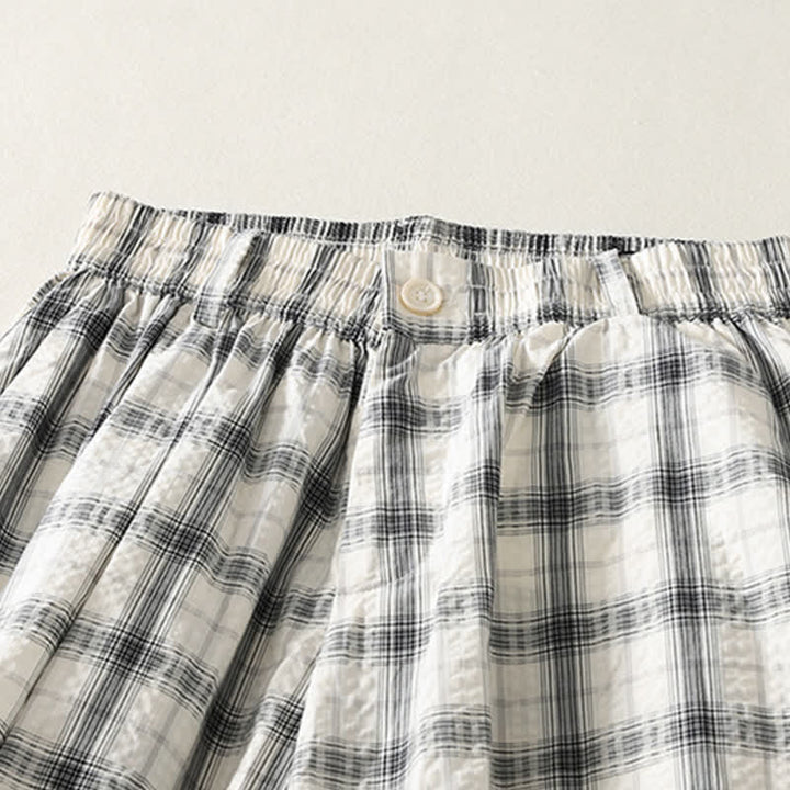 Buddha Stones Sommerliche, lässige lange Hose mit Karomuster, Damenhose mit schmal zulaufendem Bein und Taschen - image 3
