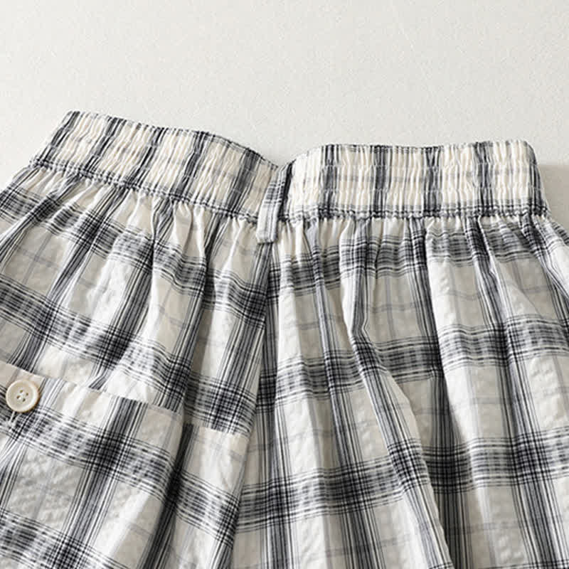 Buddha Stones Sommerliche, lässige lange Hose mit Karomuster, Damenhose mit schmal zulaufendem Bein und Taschen - image 2