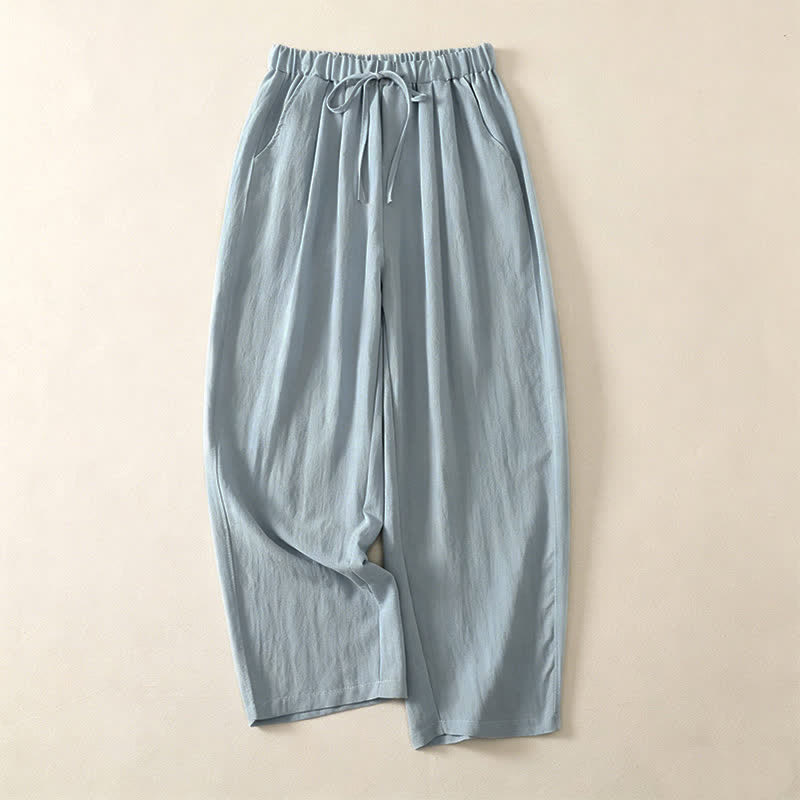 Buddha Stones Lässige, einfarbige, knöchellange Damenhose mit Kordelzug und weitem Bein sowie Tasche - Hellblau - US12, UK/AU16, EU44 (3XL) - image 0