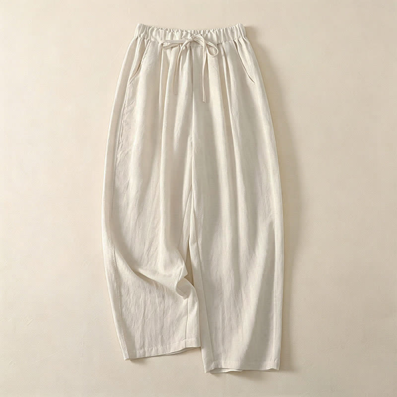 Buddha Stones Lässige, einfarbige, knöchellange Damenhose mit Kordelzug und weitem Bein sowie Tasche - Beige - US12, UK/AU16, EU44 (3XL) - image 10