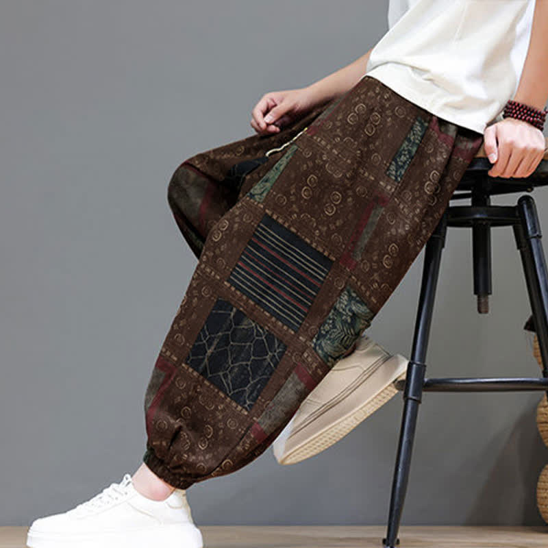 Buddha Stones Sommerliche Boho-Freizeithose mit Kordelzug, geometrischem Schnitt und kurzen Hosenbeinen, Herren-Haremshosen mit Tasche - image 16