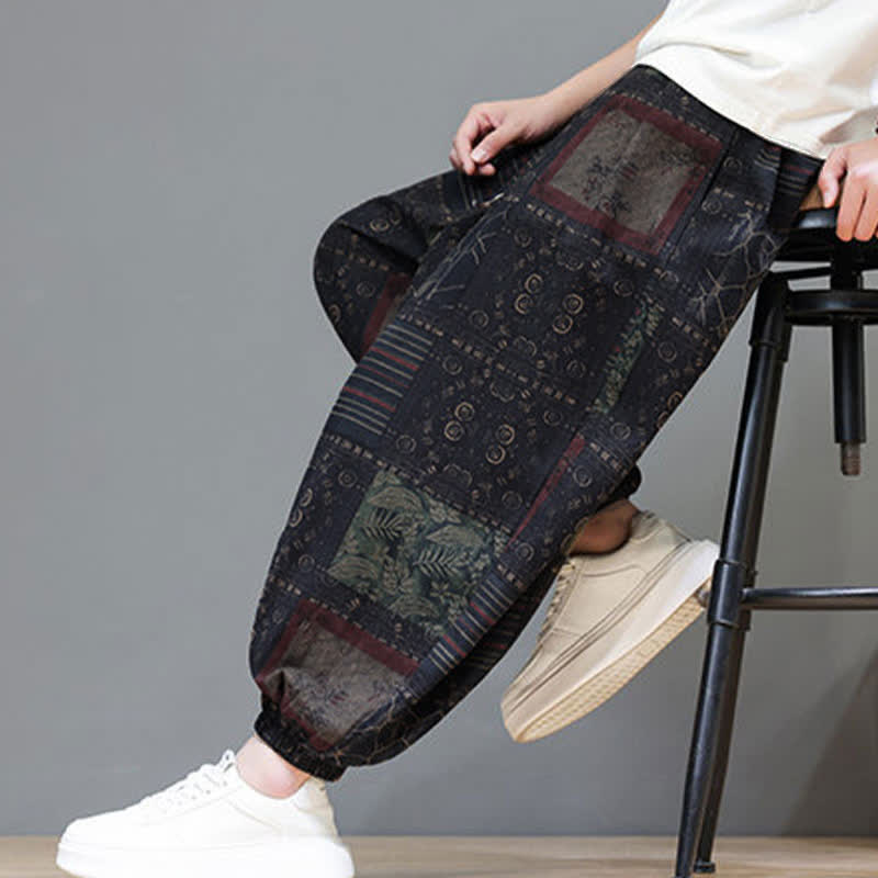 Buddha Stones Sommerliche Boho-Freizeithose mit Kordelzug, geometrischem Schnitt und kurzen Hosenbeinen, Herren-Haremshosen mit Tasche - image 42