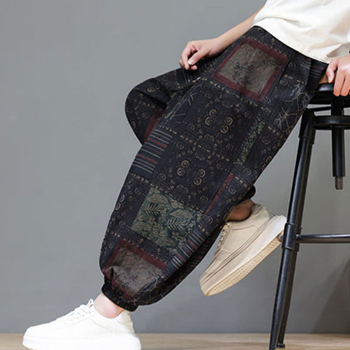 Buddha Stones Sommerliche Boho-Freizeithose mit Kordelzug, geometrischem Schnitt und kurzen Hosenbeinen, Herren-Haremshosen mit Tasche - image 42