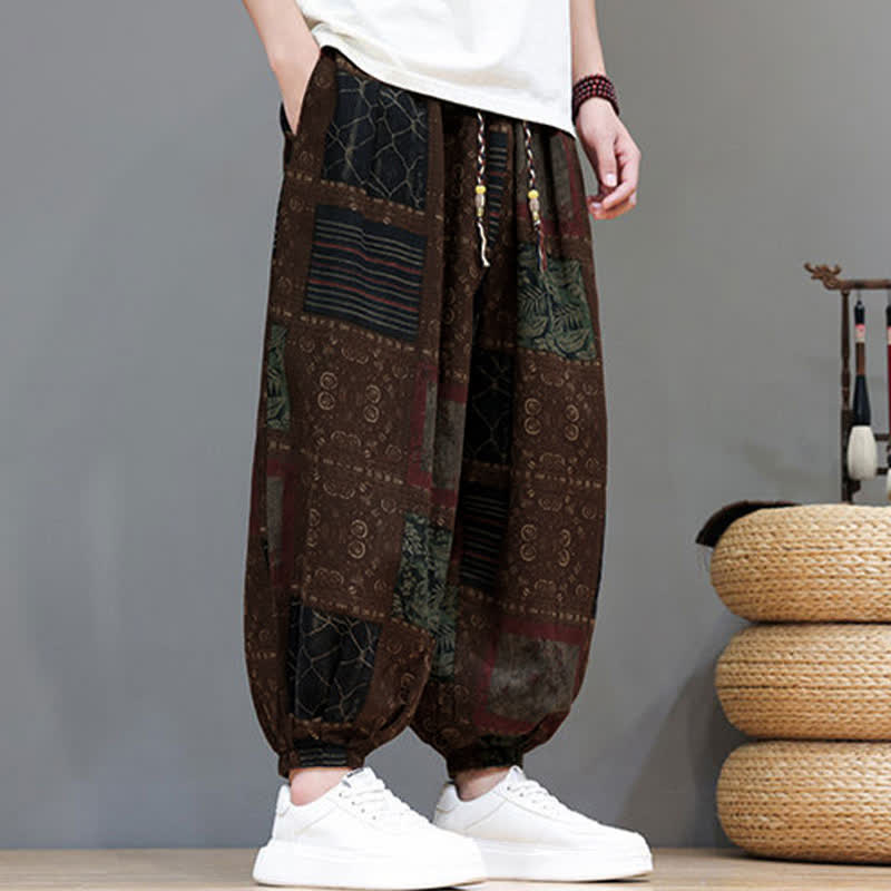 Buddha Stones Sommerliche Boho-Freizeithose mit Kordelzug, geometrischem Schnitt und kurzen Hosenbeinen, Herren-Haremshosen mit Tasche - image 18