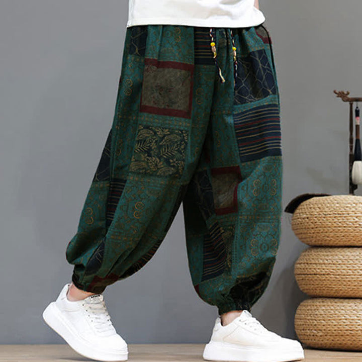 Buddha Stones Sommerliche Boho-Freizeithose mit Kordelzug, geometrischem Schnitt und kurzen Hosenbeinen, Herren-Haremshosen mit Tasche - image 27