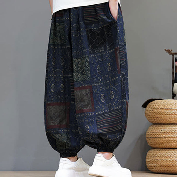 Buddha Stones Sommerliche Boho-Freizeithose mit Kordelzug, geometrischem Schnitt und kurzen Hosenbeinen, Herren-Haremshosen mit Tasche - image 6