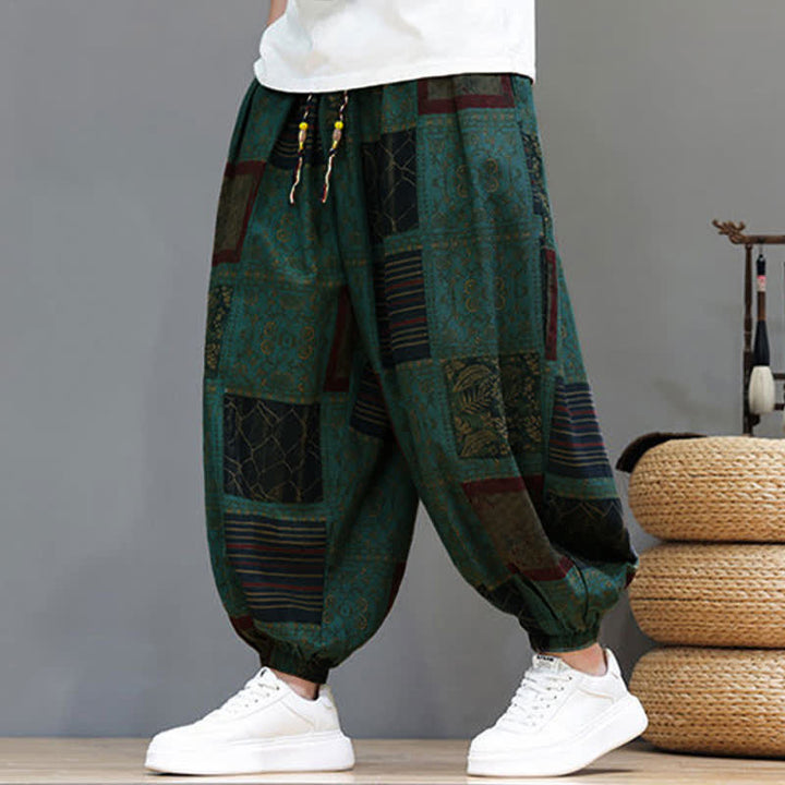 Buddha Stones Sommerliche Boho-Freizeithose mit Kordelzug, geometrischem Schnitt und kurzen Hosenbeinen, Herren-Haremshosen mit Tasche - Kadettenblau - US/UK/AU46, EU56 (5XL) - image 19