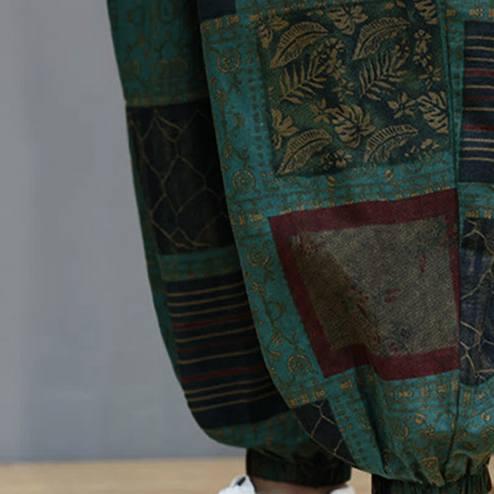 Buddha Stones Sommerliche Boho-Freizeithose mit Kordelzug, geometrischem Schnitt und kurzen Hosenbeinen, Herren-Haremshosen mit Tasche - image 28