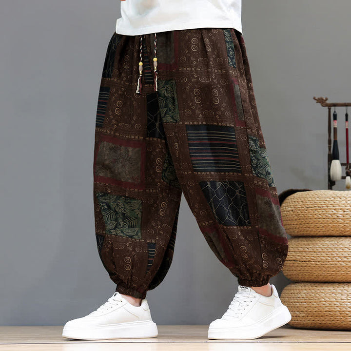 Buddha Stones Sommerliche Boho-Freizeithose mit Kordelzug, geometrischem Schnitt und kurzen Hosenbeinen, Herren-Haremshosen mit Tasche - image 15